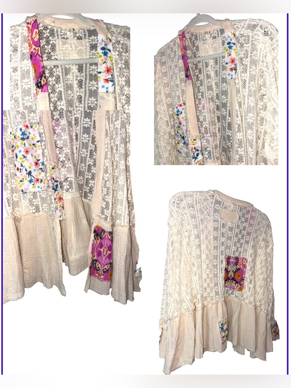 NWT POL MEDIUM Floral Lace Kimono Cardigan - Picture 4 of 4